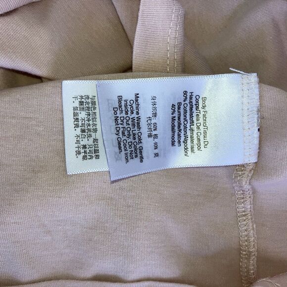 DKNY L Cotton Modal Sequin Pocket Short Sleeve Neutral Pink Beige Boxy Knit Top - Picture 5 of 5